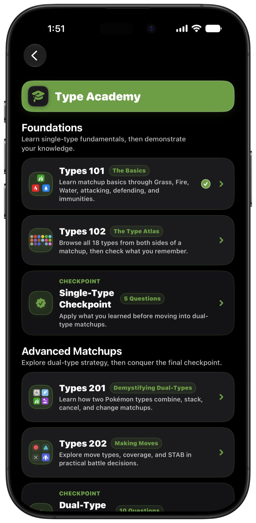 Type Academy lessons in Dark Mode