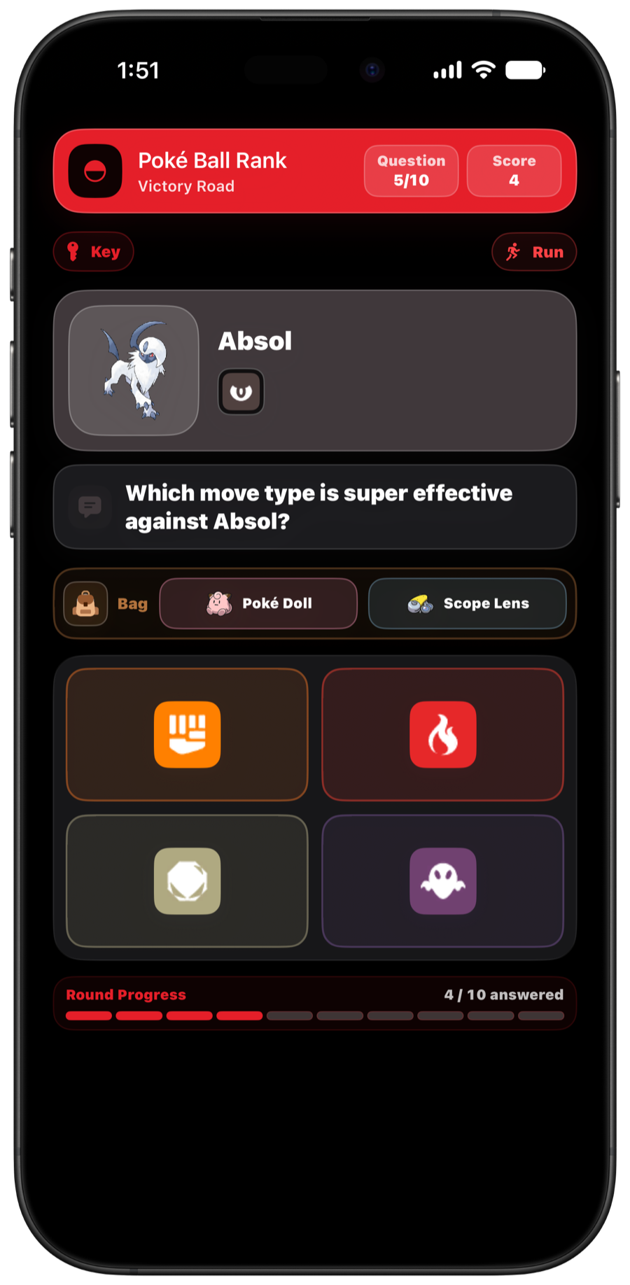 A Victory Road type matchup question in Dark Mode